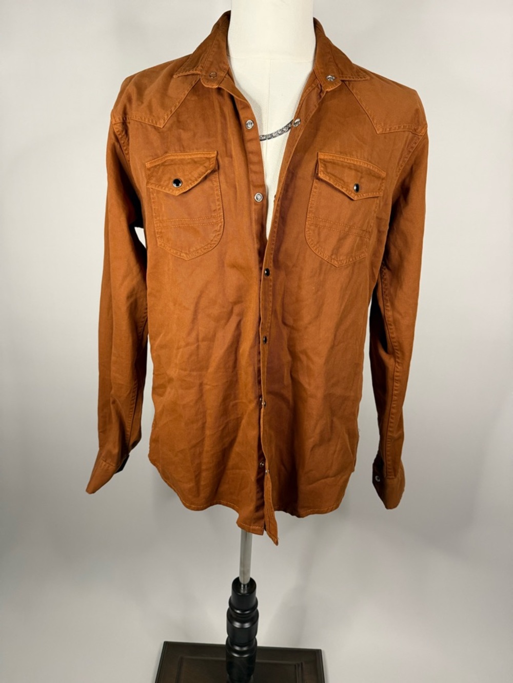 Tommy Hilfiger Rust Brown poncho western rodeo pearl snap shirt xl